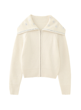 MMCM家2025秋冬新款女装海军领钻饰针织开衫外套毛衣短款上衣轻奢