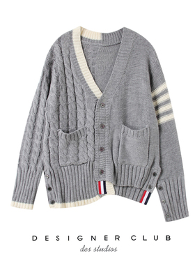 MMC TB很仙的开衫女2025新款V领不对称粗棒针羊毛衫4扣针织短外套