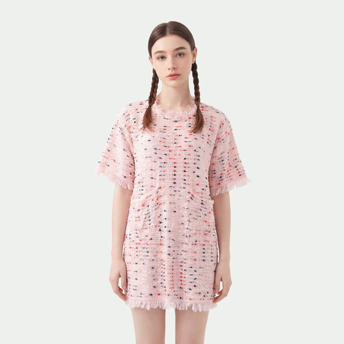 MMC欧货法式重工编织粉色粗花呢针织连衣裙显白小个子流苏2026新