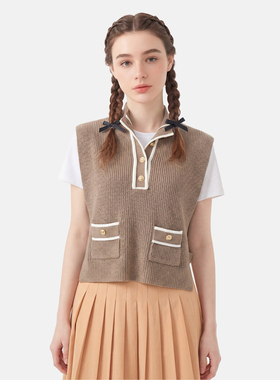MMC法式复古摩卡棕针织马甲背心外穿叠穿设计感小众坎户毛衣外套