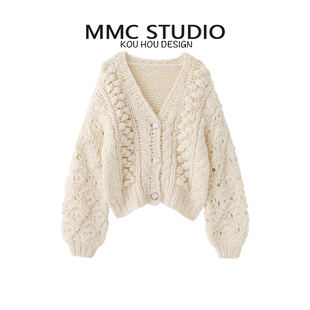 MMC 外套毛衣上衣 重工手工棒针粗针手钩立体球球麻花加厚针织开衫