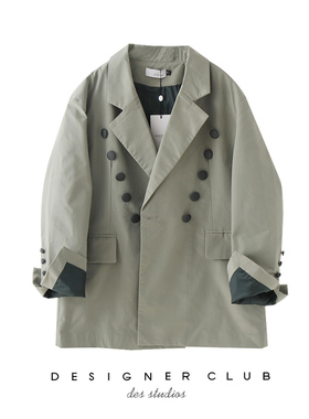 MMC studio 西装外套女韩版英伦风设计感小众落肩西装女灰绿色