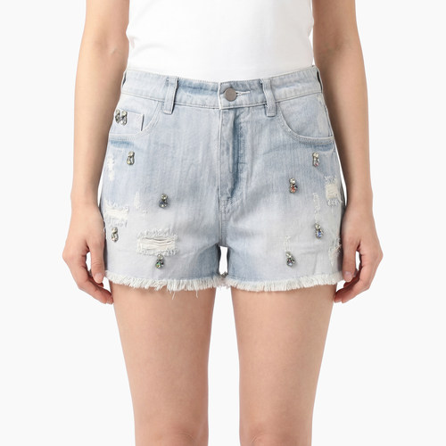 甜酷水钻牛仔短裤显瘦减龄百搭