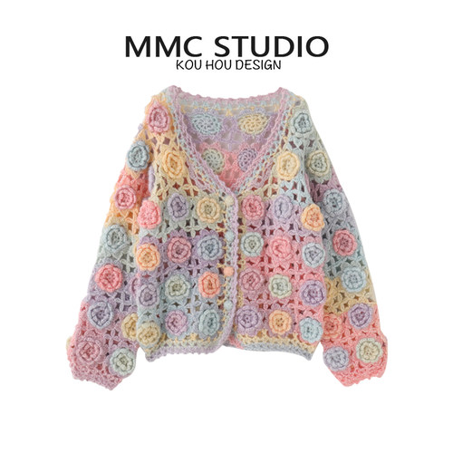 MMC针织单排扣重工手工钩花