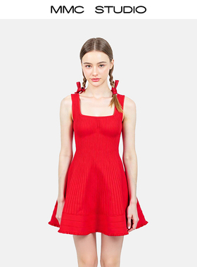 MMCM家2025早春新款法式千金风方领条纹针织连衣裙收腰显瘦吊带裙