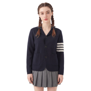 MMC学院风英伦风翻领口袋四道杠针织开衫 外套毛衣上衣百搭气质女