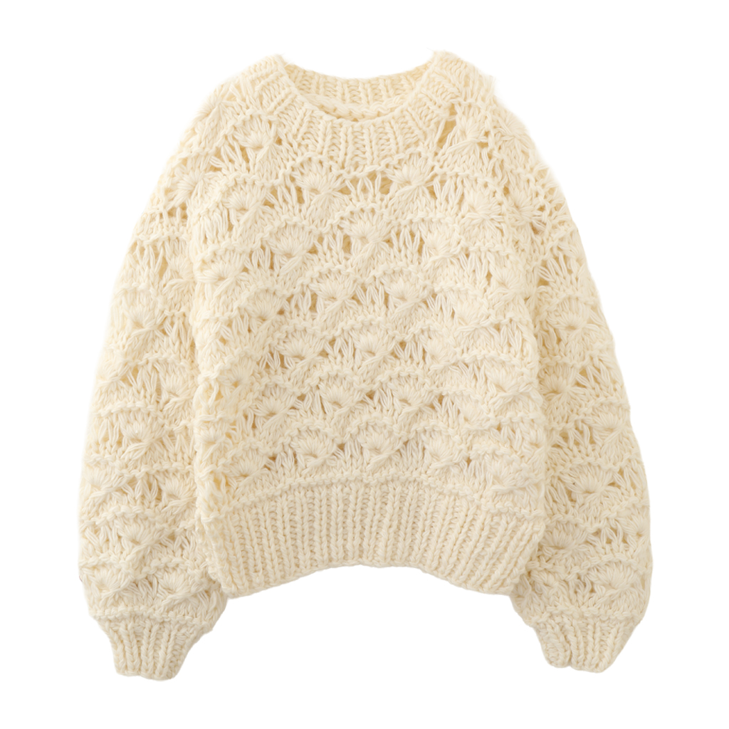 MMC复古温柔风手工钩花粗棒针米色镂空针织衫毛衣外套上衣加厚女