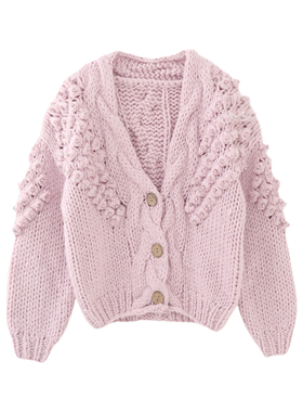 MMC欧货法式重工手工编织麻花立体球球钉珠针织开衫外套毛衣上衣