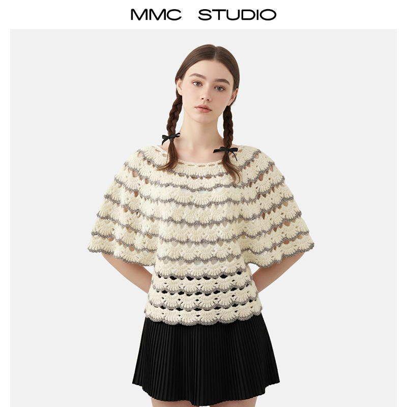 MMC重工手式钩花镂空针织罩衫波西米亚风针织衫上衣法式复古风女