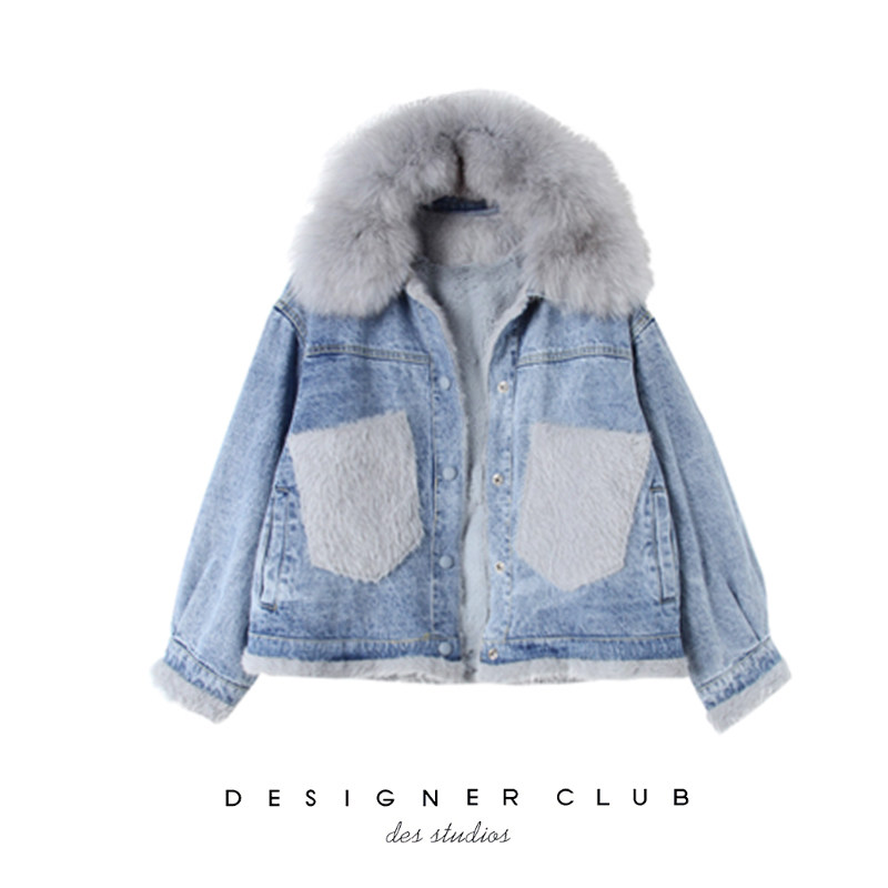 冷系女装chic加厚加绒狐狸毛外套