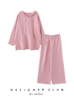 MMC studi网红套装女2025超火纯色连帽卫衣卫裤两件套针织套装潮