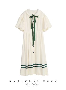 很仙的法国小众桔梗裙超仙森系过膝山本过膝学院风白色连衣裙