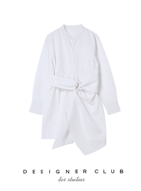 MMC studio 白色衬衫女设计感心机连衣裙小众轻熟中长腰带衬衫裙