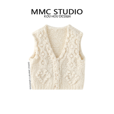 mmc手工豆豆编织v领棒针无袖马甲