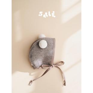 新生幼儿0 羊毛小小毛球帽 3岁男女宝宝防风护耳帽 冬季 盐巴手作