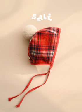 盐巴手作 2023新年红色羊毛毛球bonnet婴儿帽 0-3岁保暖宝宝帽子