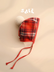 3岁保暖宝宝帽子 盐巴手作 2023新年红色羊毛毛球bonnet婴儿帽