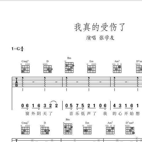 我真的受伤了吉他简谱高清G钓吉他六线谱