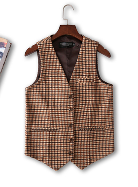 潮流帅气英伦复古秋冬新款休闲男士毛呢千鸟格马甲修身百搭