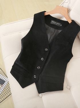 显瘦!显瘦!挺阔有型  春装新款修身复古灯芯绒短款马甲女