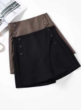 秋冬新款黑色裙裤女显瘦超高腰休闲裤高腰短裤裙裤裤裙 M