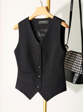 春秋单穿不走光 高V领设计薄款显瘦女士西装马甲短款背心坎肩叠穿