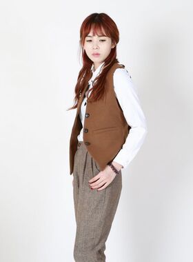 春秋文艺复古百搭短款羊毛呢马甲修身坎肩外套 时尚流行女装