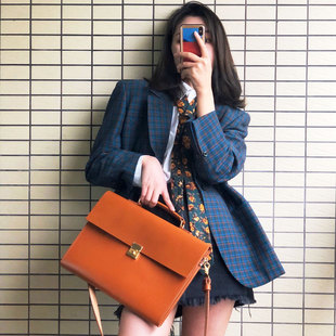 真皮休闲手提公文包macbookpro华为电脑包男士 简约女士斜挎百搭包