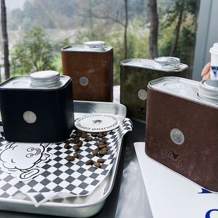 户外露营风咖啡豆粉牛皮金属保存罐坚果密封罐储存茶叶罐子收纳盒