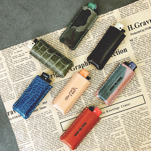 手工复古砂轮式 潮男 一次性Cricket草蜢充气打火机牛皮套创意个性