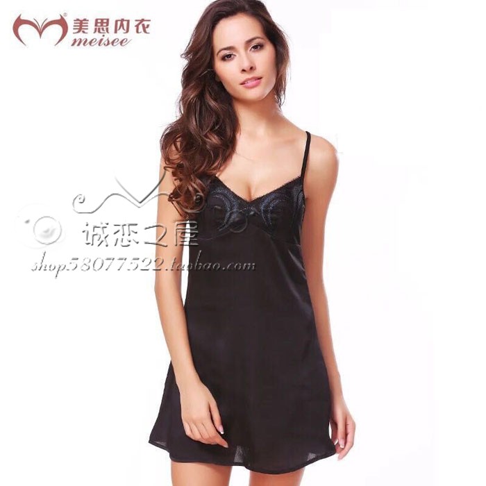 三件包邮美思内衣丝滑舒适吊带性感睡裙修身家居服S5180黑蓝红