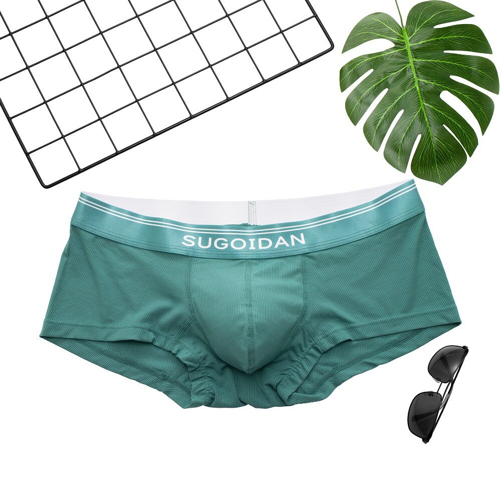 2条装 男士螺纹莫代尔内裤性感舒适平角裤低腰运动透气四角内裤