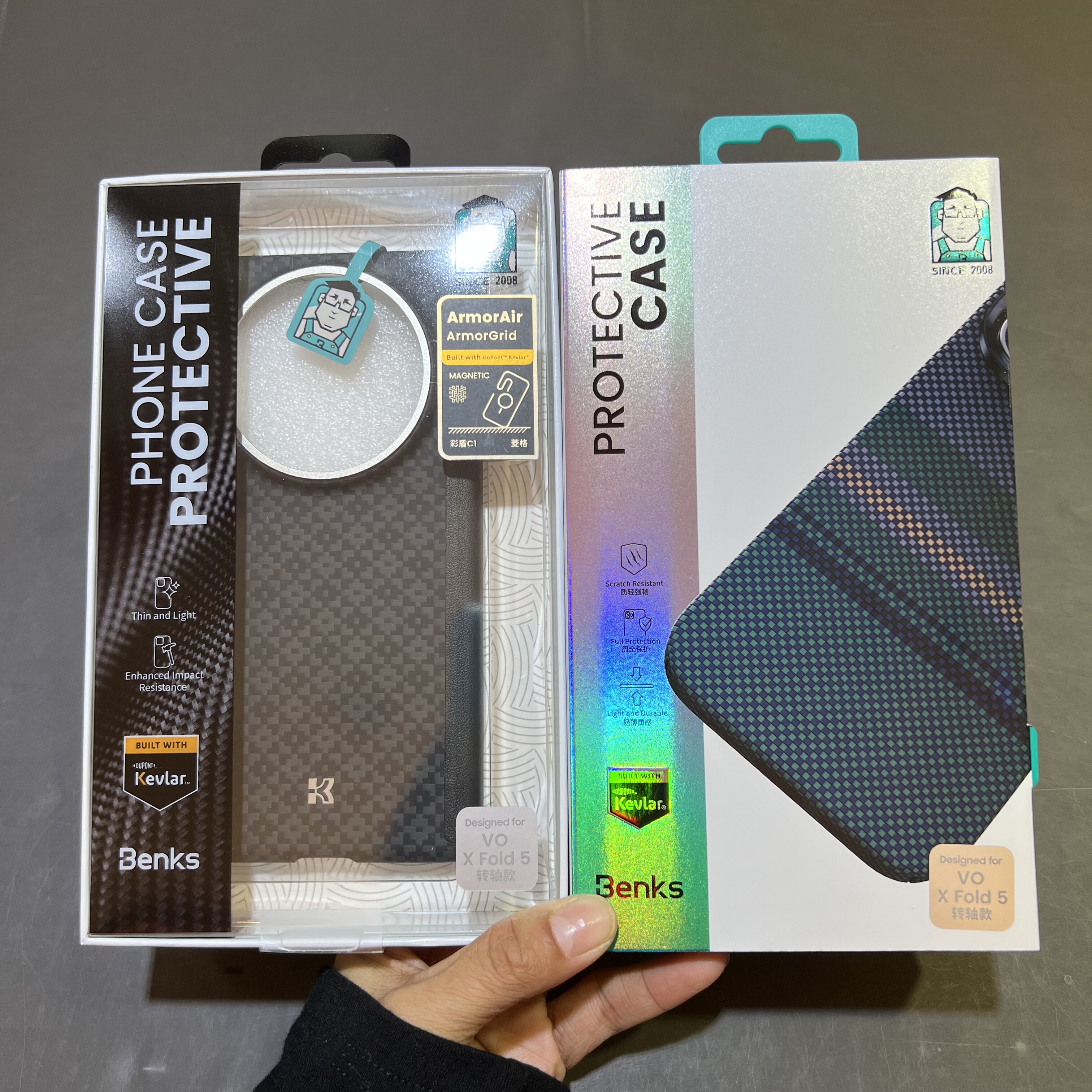 Benks适用vivoXFold5凯芙拉磁吸手机壳中轴保护极光xfold5折叠屏保护壳VIVO凯夫拉碳纤维菱格钢化膜镜头膜