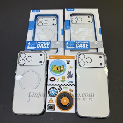 ROCK适用苹果17promax手机壳透明iPhone15ProMax硅胶磁吸16promax全包防摔壳