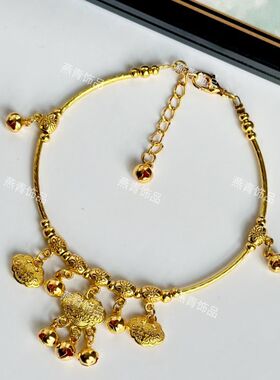 跳舞蹈道具金色铃铛有声音长命锁脚链女民族风出入平安长命富贵