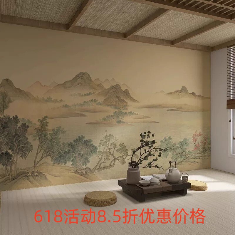 宋氏美学3d立体山水背景墙壁布客厅装饰壁纸卧室网红墙布壁画墙纸