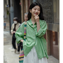 韩系上衣 外套女设计感小众气质衬衣2024年新款 衬衫 觅定绿色长袖