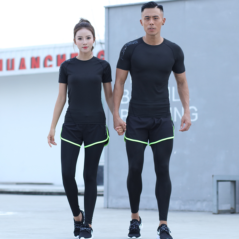 对克弹力速干紧身男女套装健身服