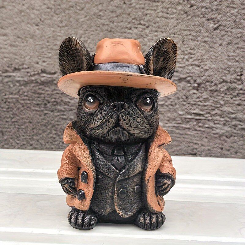 跨境法斗带帽狗雕像斗牛犬树脂