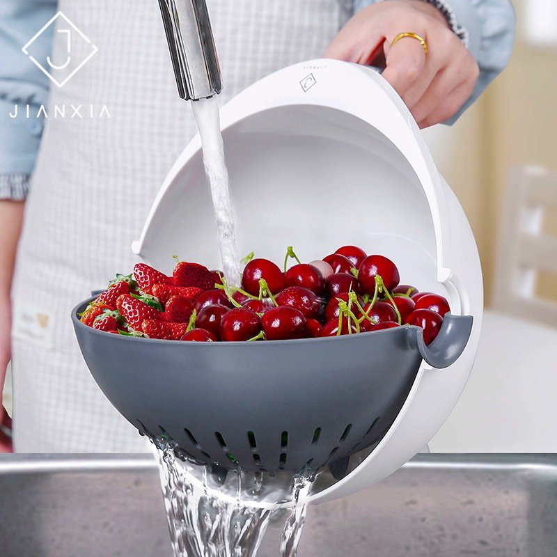 建厦沥水篮单手旋转塑料洗菜盆子