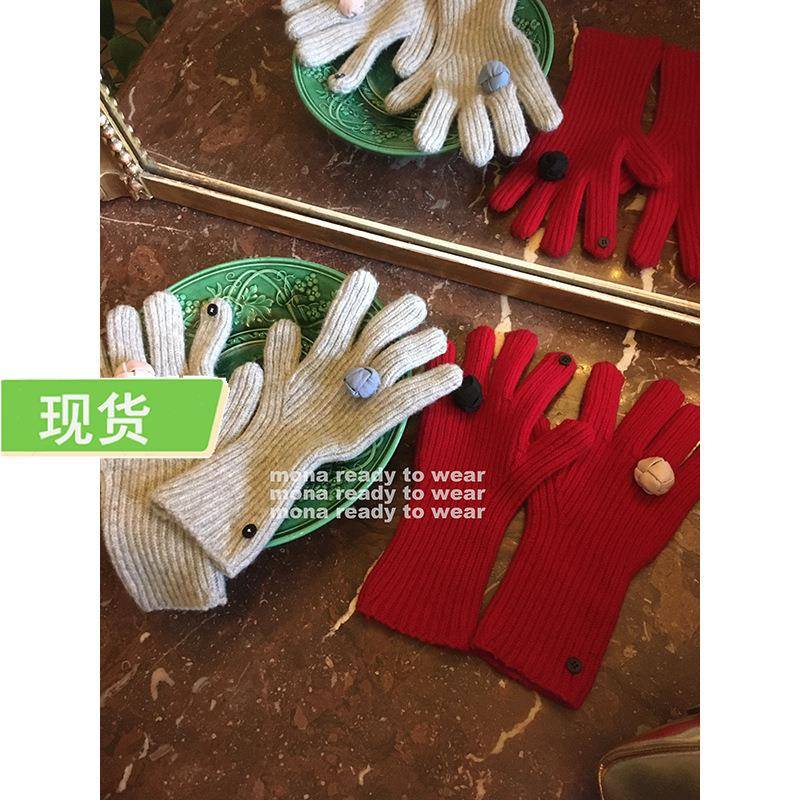 Mona家12.12日 早10点上 抢先加购 100羊毛 花朵设计感手套冬