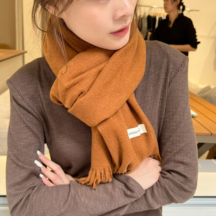 美作纯色围巾女秋冬季新款仿羊绒披肩灰色洋气韩版保暖围脖百搭潮