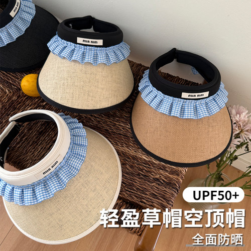 UPF50+蝴蝶结遮阳帽蕾丝草编黑胶