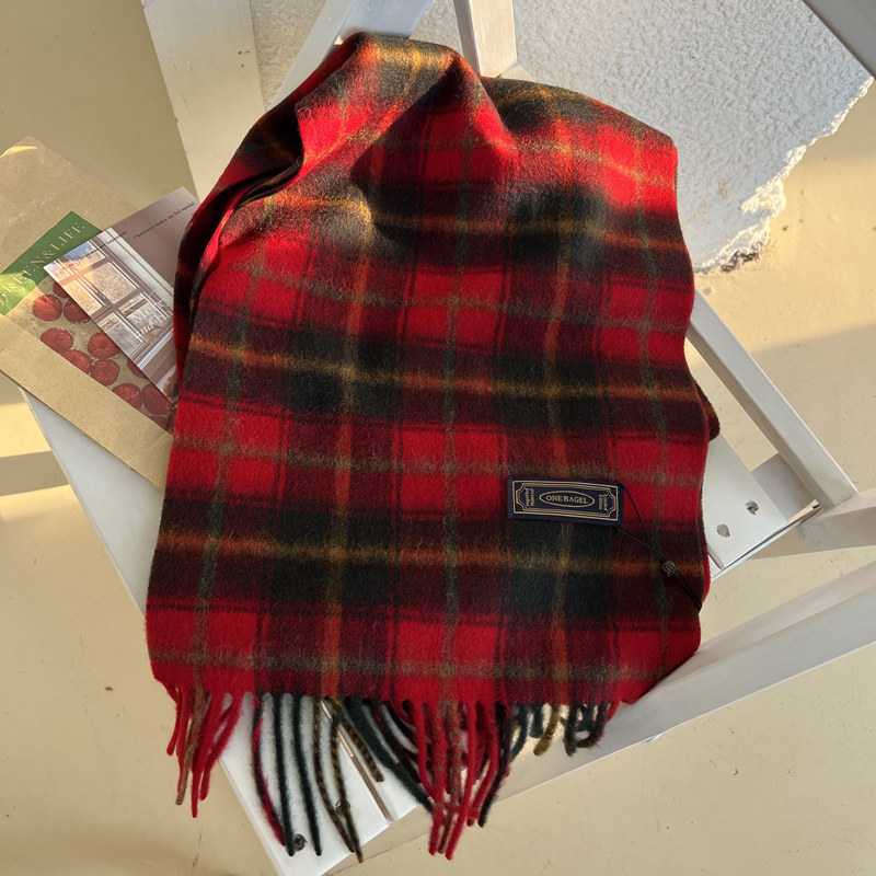 韩代美娜韩国羊毛格子围巾女冬季