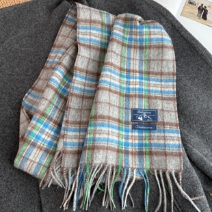 赛L同款撞色格子纯羊毛围巾女冬季100%wool高级感穿搭氛围感围脖!