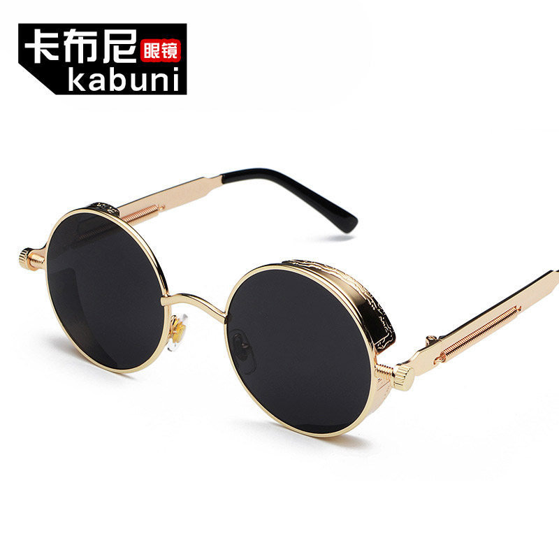 中国新说唱蒸汽朋克太阳镜欧美圆型个性反光眼镜温婉墨镜男女眼镜