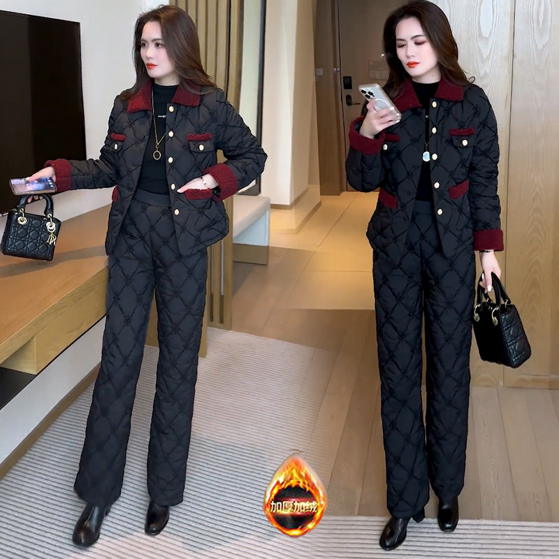 加绒加厚时尚套装女冬季洋气质小香风提花棉服外套保暖棉裤两件套,女装/女士精品,时尚套装,淘宝优惠券,粉丝福利购,淘宝优惠卷