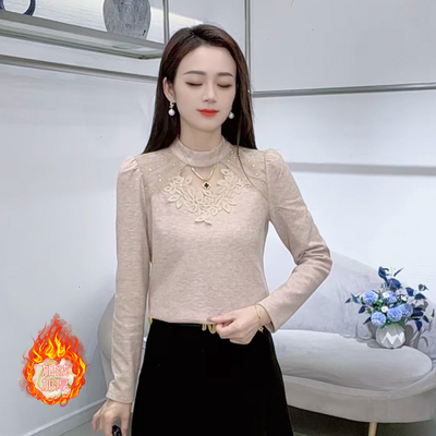 半高领蕾丝打底衫女2025冬季上衣