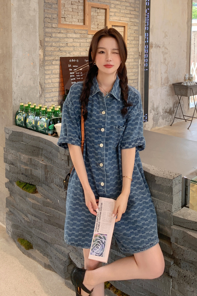 松弛感薄款牛仔连体裤女夏2025超火好看小个子高级感绝美阔腿短裤,女装连体裤,浙宝229