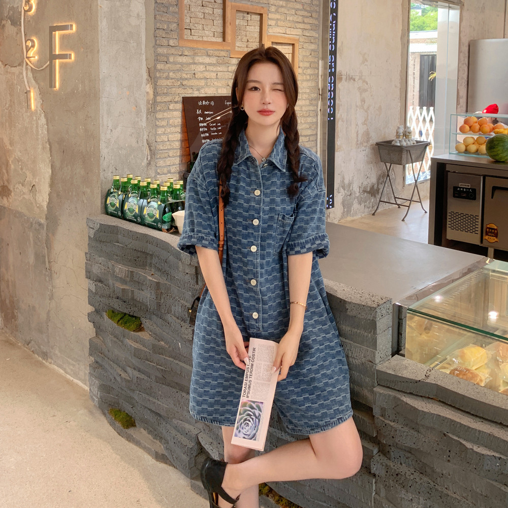 松弛感薄款牛仔连体裤女夏2025超火好看小个子高级感绝美阔腿短裤,女装连体裤,浙宝229